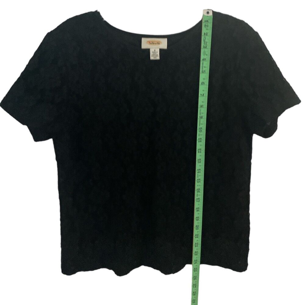 Talbots Top Black Floral Lace Overlay T-Shirt Short Sleeve Scoop Neck Sz/ S - Picture 5 of 7